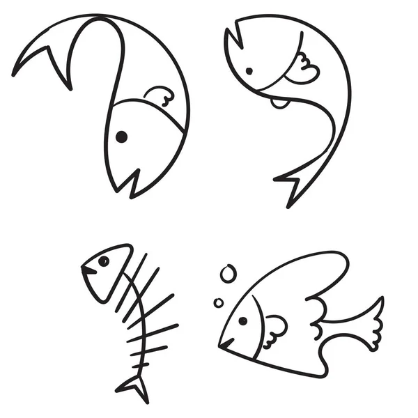 Doodle Coleção Peixes Estilo Cartoon — Vetor de Stock