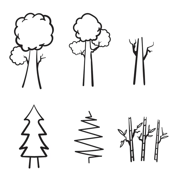 Mano Dibujado Doodle Árbol Colección Vector Aislado — Archivo Imágenes Vectoriales