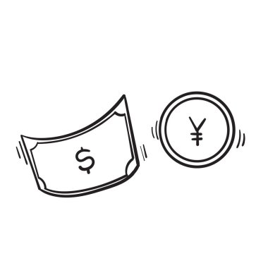 El çizimi Para İlgili simge illüstrasyon vektörü karalama kümesi