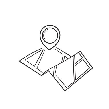 Hand drawn doodle navigation map pin icon with drawing style vector