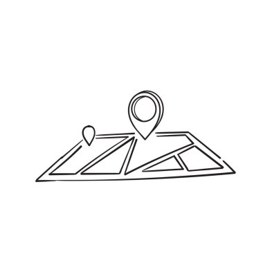 Hand drawn doodle navigation map pin icon with drawing style vector