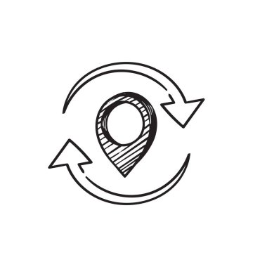 Hand drawn doodle navigation map pin icon with drawing style vector