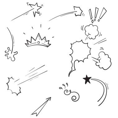 El çizimi elementler beyaz arkaplanda siyah çizgi film