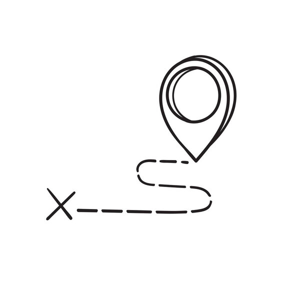 hand drawn doodle navigation map pin icon with drawing style