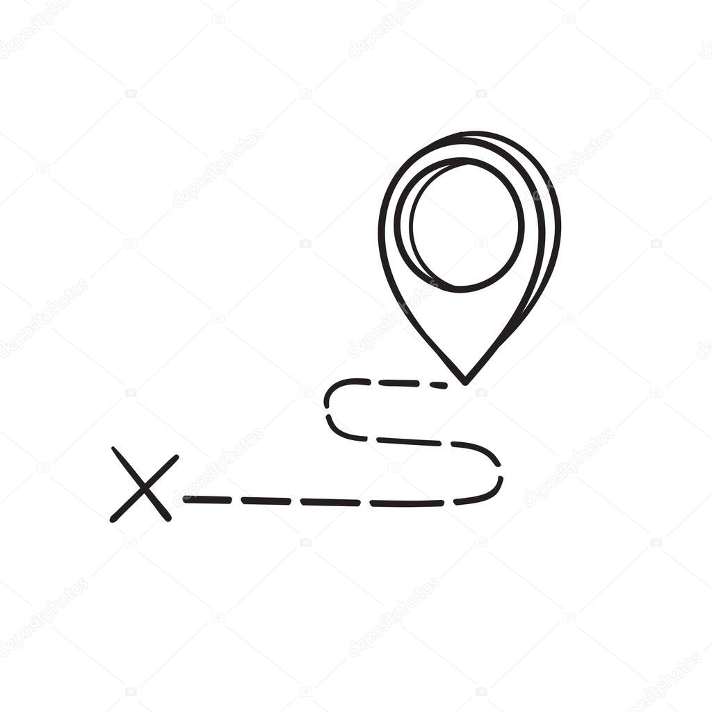 hand drawn doodle navigation map pin icon with drawing style