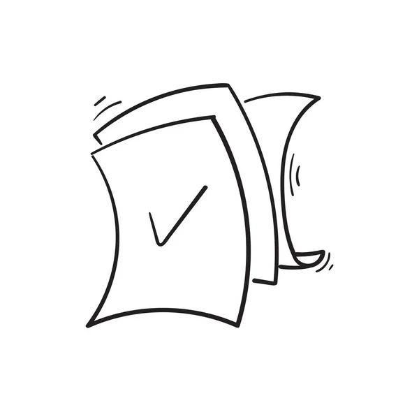 Ručně Kreslený Papírový Dokument Vektorem Symbolu Zaškrtávacího Znaku — Stockový vektor