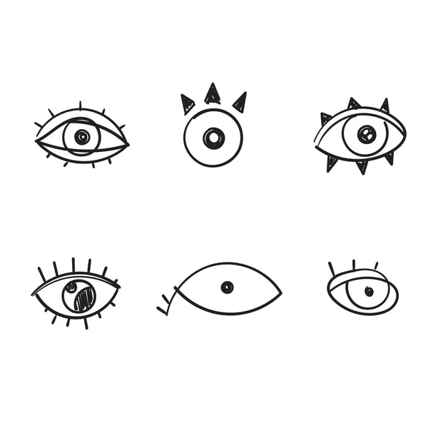 Doodle Böse Augen Handgezeichnetes Set Verschiedener Talismane Verschiedene Formen Flaches — Stockvektor