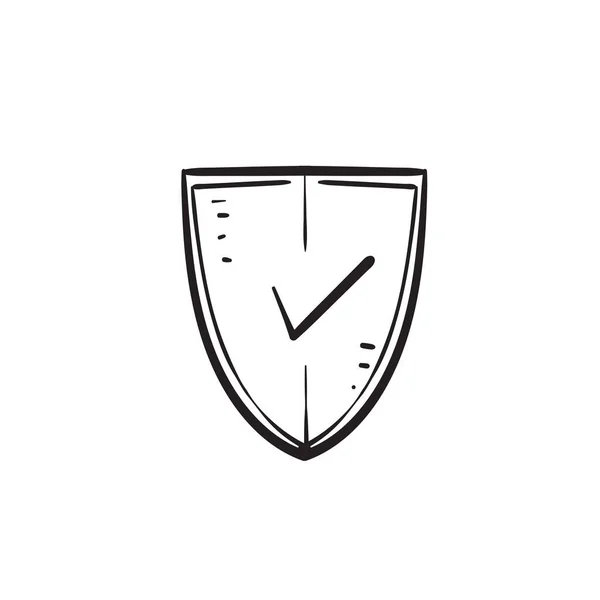 Hand Drawn Doodle Shield Checklist Symbol Protection Icon Illustration Vector — Stock Vector