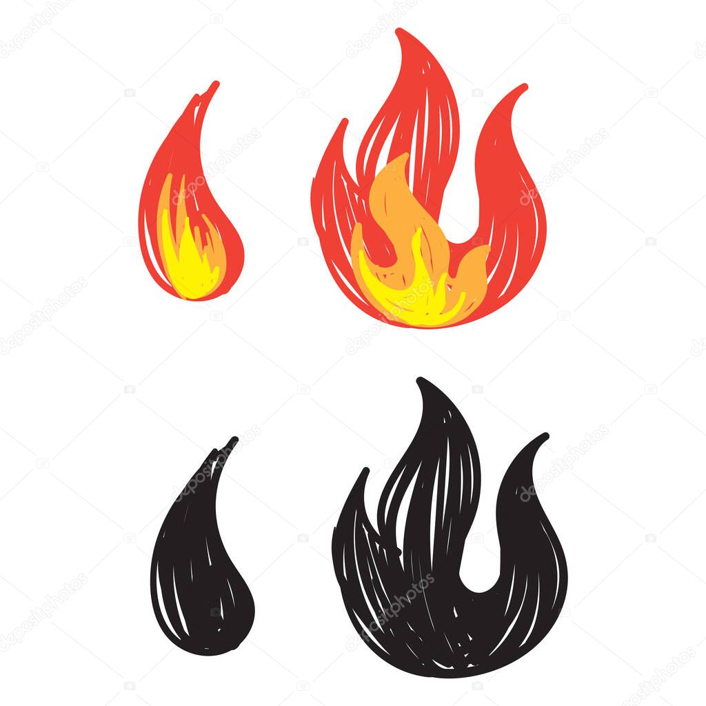 hand drawn flame icon illustration doodle vector