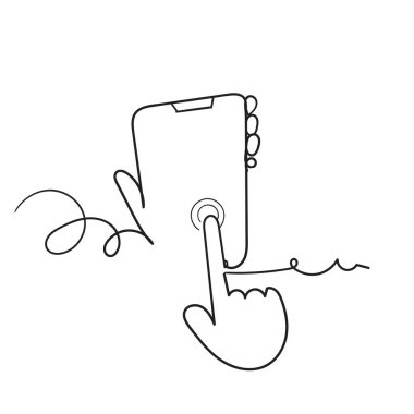 El çizimi el ele tutuşmak ve akıllı telefon illüstrasyon ikonu vektörüne dokunmak