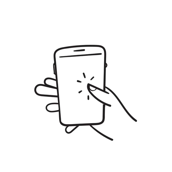 Mano Dibujado Mano Agarre Toque Smartphone Icono Ilustración Vector — Archivo Imágenes Vectoriales