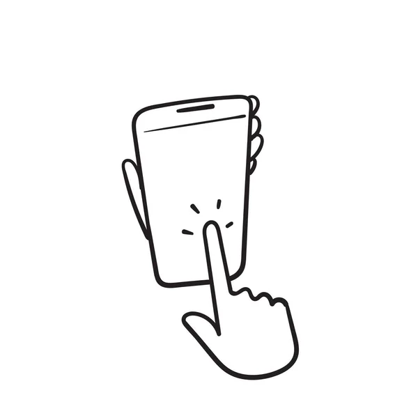 Handritat Handtag Och Touch Smartphone Illustration Ikon Vektor — Stock vektor