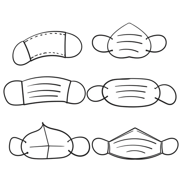 面マスクや医療用マスクのアイコンイラストのスケッチ手描きスタイル — ストックベクタ