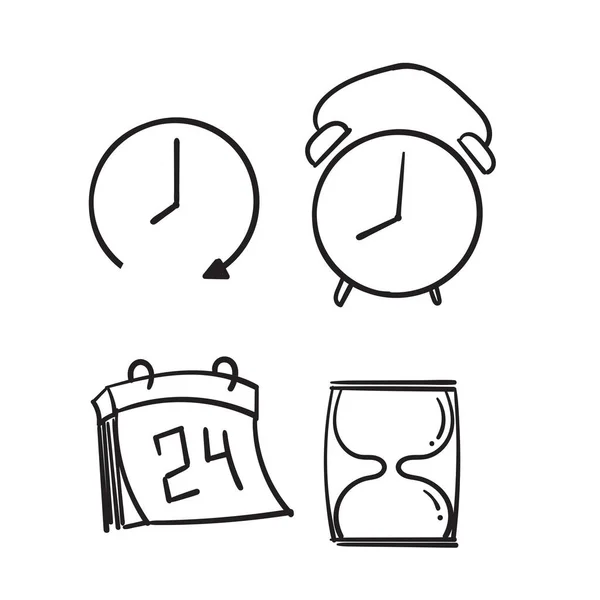 Hand Drawn Time Clock Vector Linear Icons Time Management Timer — Stock Vector