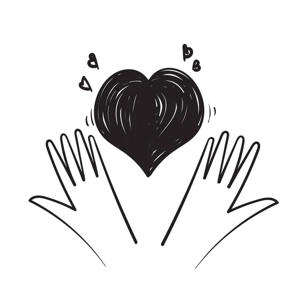 Disegnato Mano Amore Simbolo Del Cuore Con Mano Carità Volontariato — Vettoriale Stock