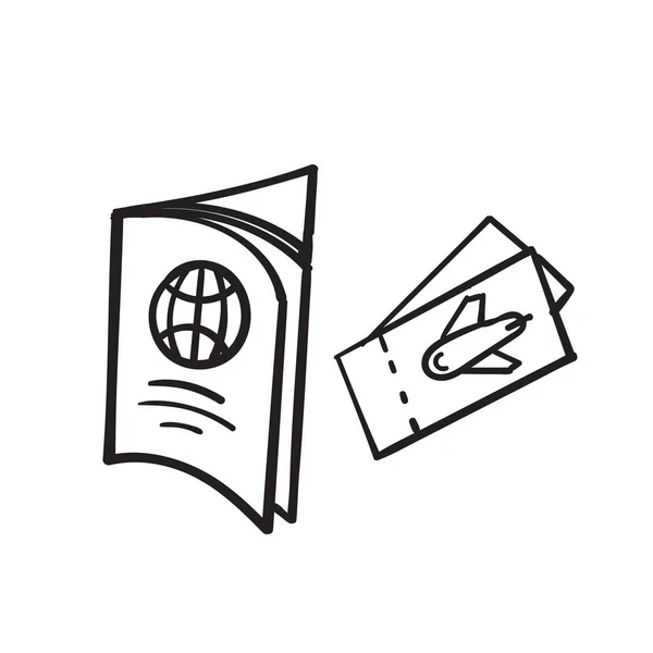 Dessin Main Passeport Doodle Icône Billet Illustration Vecteur Isolé — Image vectorielle