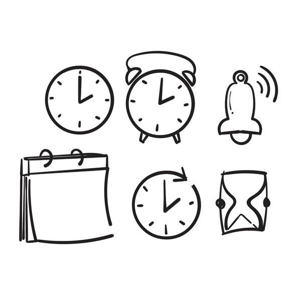 Dibujado Mano Simple Set Time Related Vector Line Iconos Con — Archivo Imágenes Vectoriales