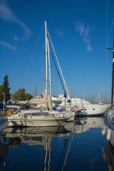 Görögország Athén 2018 Június Marina Alimos Légifelvételek Jachtok Reggel Parkoló — Stock Fotó