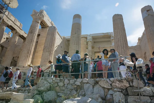 Ótimo Óptimo Atenas Acrópole Junho 2018 Turistas Território Arópolis — Fotografia de Stock