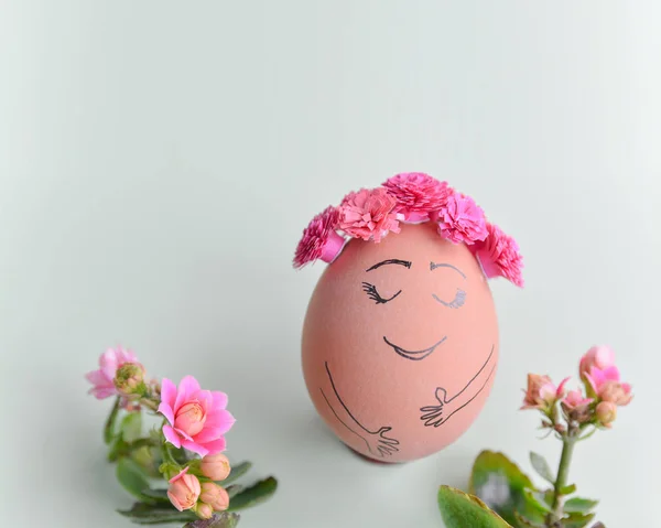 Close up of colorful Easter egg.  Funny decoration. Background with easter egg. Easter holiday concept with cute handmade egg.