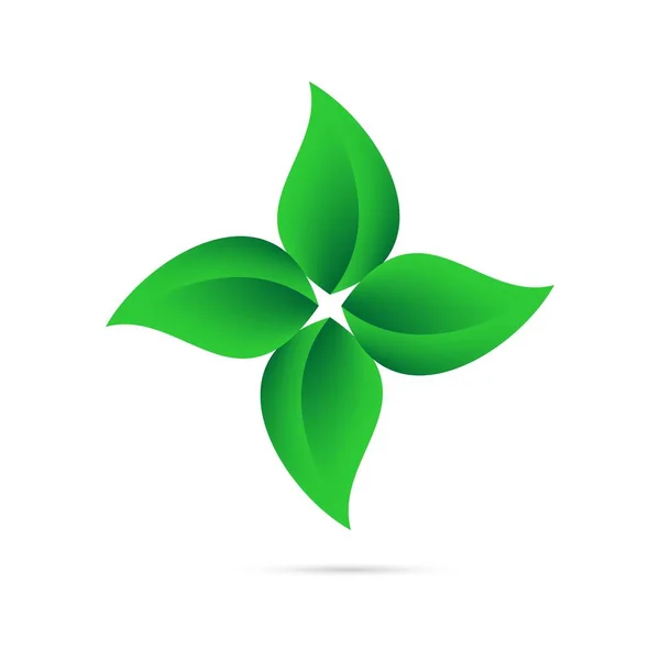 Ícone Eco Folhas Verdes Círculo Fundo Branco Com Sombra Cinza —  Vetores de Stock