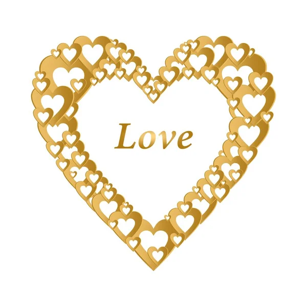 Valentines Zlaté Pozadí Tmavě Zlaté Srdce Kompozicí Zlaté Srdce Pozdrav — Stockový vektor