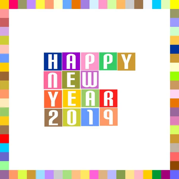 Новогодние Поздравления 2019 Год Новым 2019 Годом Красочных Площадях Рамкой — стоковый вектор