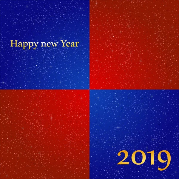 Życzenia Noworoczne Rok 2019 Jasnym Tle Niebieski Czerwony Kwadrat Świecące — Wektor stockowy
