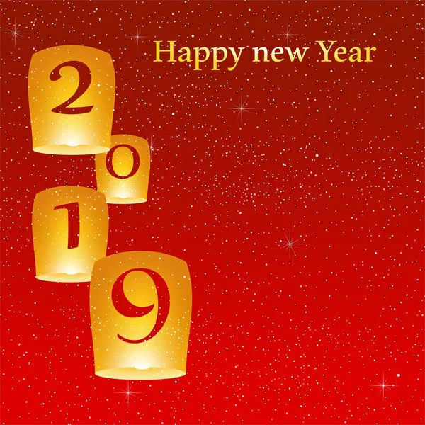 Cumprimentos Ano Novo Para Ano 2019 Com Fundo Vermelho Brilhante — Vetor de Stock