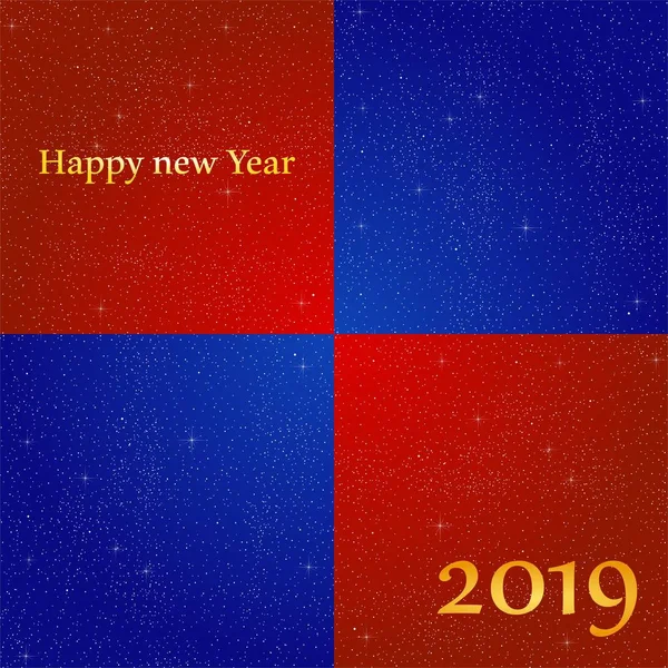 Życzenia Noworoczne Rok 2019 Jasnym Tle Niebieski Czerwony Kwadrat Świecące — Wektor stockowy