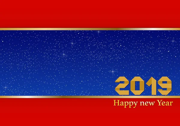 New Year Greetings Year 2019 Bright Blue Background Red Strip — Stock Vector