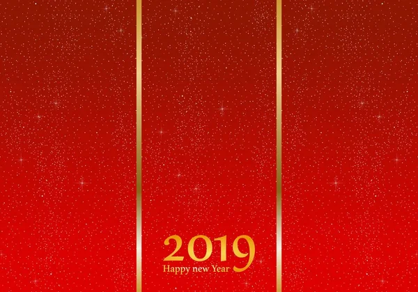 Życzenia Noworoczne Rok 2019 Jasnym Czerwonym Tle Świecące Gwiazdy Żółte — Wektor stockowy