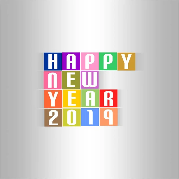 Новогоднее Поздравление 2019 Год Новым 2019 Годом Цветных Площадях Тенью — стоковый вектор