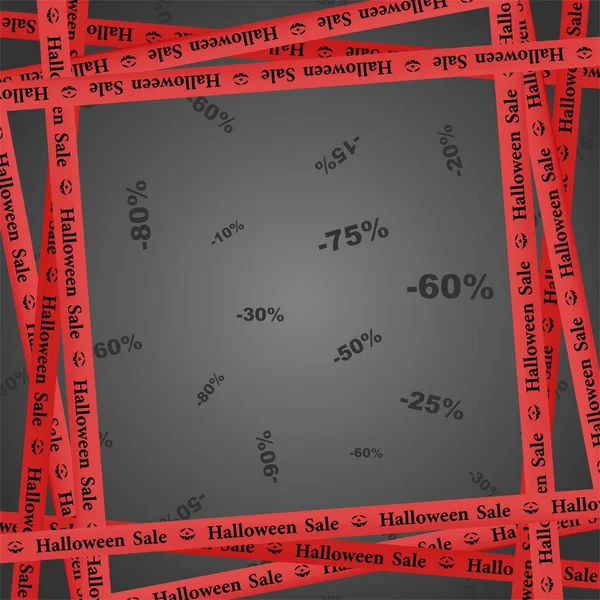 Red Ribbons Frame Black Lettering Halloween Sale Pumpkin Stripes Indicating — Stock Vector