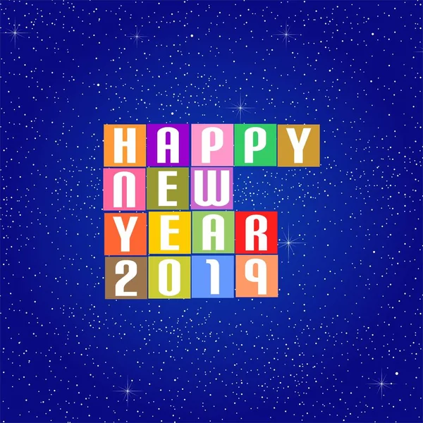 Новогоднее Поздравление 2019 Год Новым 2019 Годом Цветных Площадях Тенью — стоковый вектор