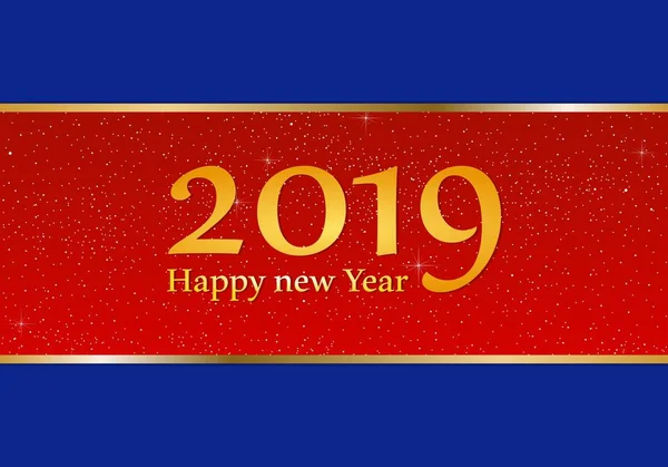 Życzenia Noworoczne Rok 2019 Jasnym Tle Niebieski Czerwony Pasek Złotą — Wektor stockowy