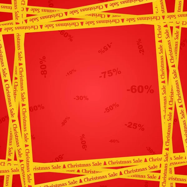 黄色的丝带周围有红色的字母圣诞销售和条纹 表明销售的地方在一个红色的背景与数字 警告和警告业务磁带 — 图库矢量图片