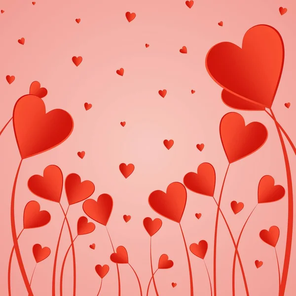 Ystävänpäivä Tausta Punaiset Sydämet Varsi Vaaleanpunainen Tausta Tervehdys Ystäville Äitienpäivä — vektorikuva