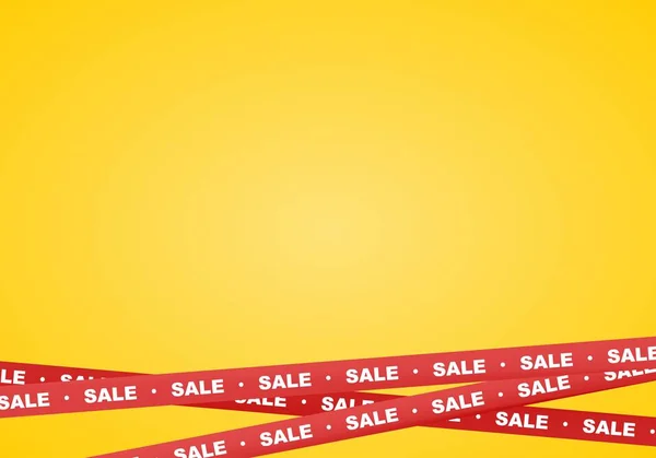 红色的丝带下来 白色字母销售和条纹 表明销售在黄色背景上的销售 警告和警告业务磁带 — 图库矢量图片#