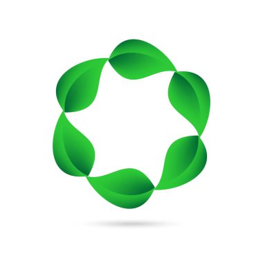 Yeşil Eko simgesinden altındaki gri gölge beyaz bir zemin üzerine bir daire içinde bırakır. Çevre soyut tasarım doğal yuvarlak şekil