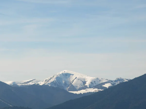 Paysage Matinal Avec Montagnes Ciel Bleu Coucher Soleil Sur Horizon — Photo