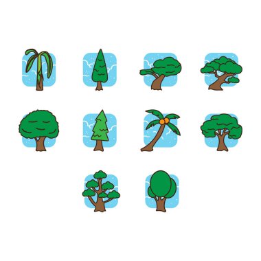 Karikatür ağacı simge seti