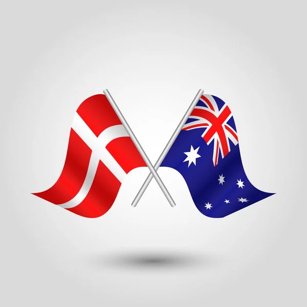 Vetor Duas Bandeiras Cruzadas Dinamarquesas Australianas Varas Prata Símbolo Denmark —  Vetores de Stock