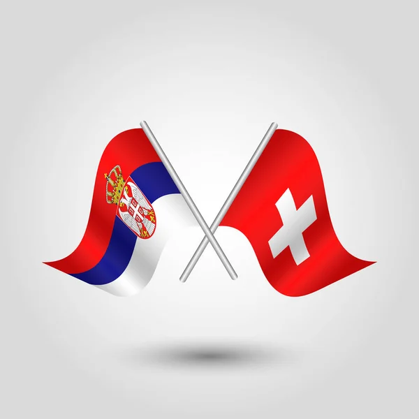 Wektor Dwa Skrzyżowane Serbski Swiss Flagi Srebrny Kije Symbol Serbii — Wektor stockowy