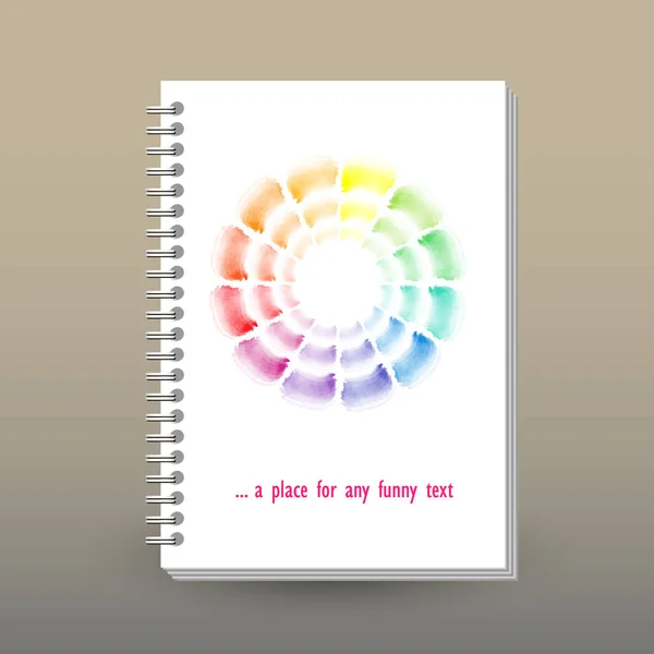 虹色スペクトル ホイール水彩パターンで着色日記またはリング スパイラル バインダー レイアウト パンフレット コンセプト 白いノートのカバーをベクトルします — ストックベクタ