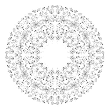 siyah ve beyaz dairesel yuvarlak sonbahar mandala yapraklarla - yetişkin renklendirme kitap pag vektör