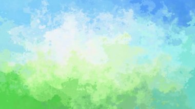 Soyut animasyonlu arka plan sorunsuz döngü video - Suluboya efekti - mavi gökyüzü üzerinde yeşil renk lekeli.