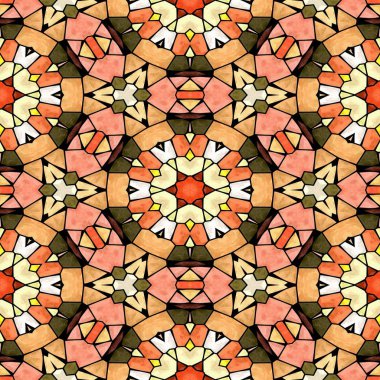 Mozaik kaleydoskop Dikişsiz desen doku arka plan - turuncu, kahverengi, haki renkli siyah grou ile