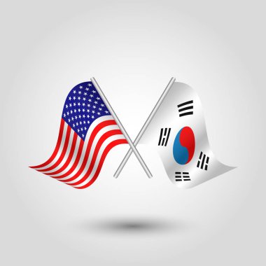 Gümüş stickler - Amerika Birleşik Devletleri ve Güney Kore sembolü iki çapraz Amerikan ve Kore bayrakları vektör