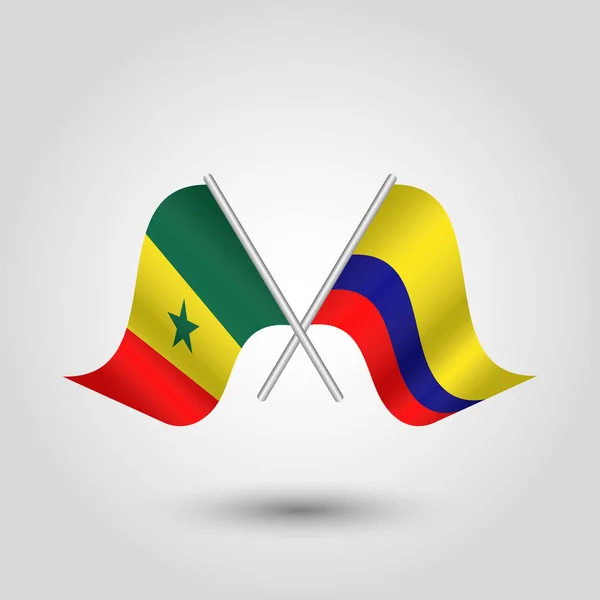 Vector Dos Cruzó Senegalés Banderas Colombianas Palos Plata Símbolo Senegal — Vector de stock